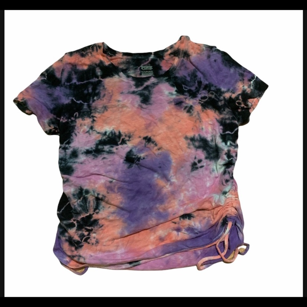 PINK drawstring tie dye top. “Crop”
